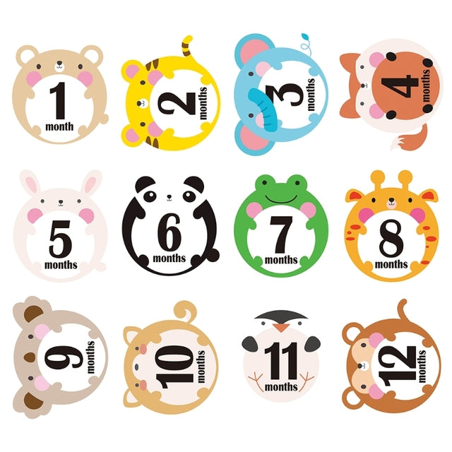 Farm Animals Monthly Baby Stickers (Months 1-12)