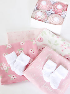 Baby Blanket & Sock Cupcake Gift Set (Girl or Boy) - Perfect for Baby Showers! | The Baby Blossom Company