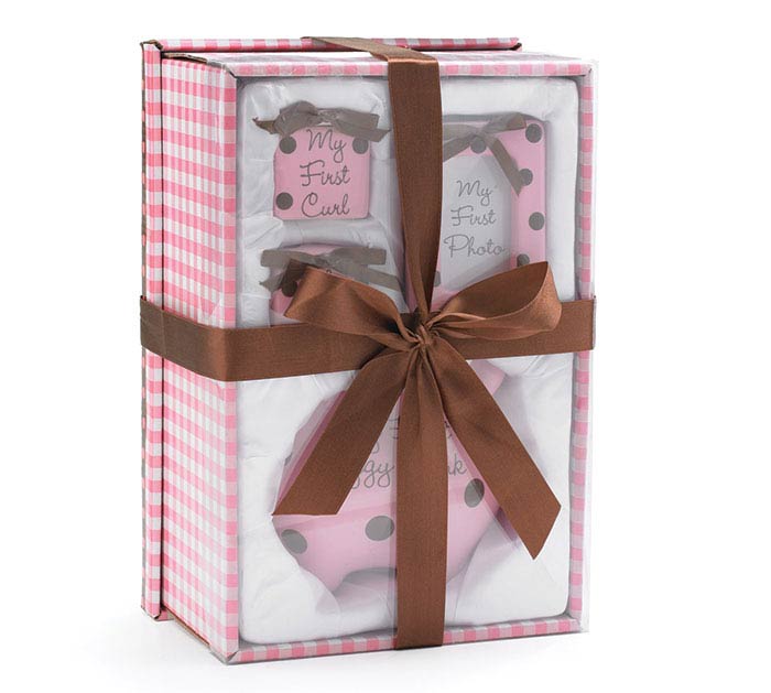 Adorable Beginnings: Baby Girl Pink/Brown Dots & Baby Boy Blue/Brown Dots Gift Sets - Cherish Early Milestones!