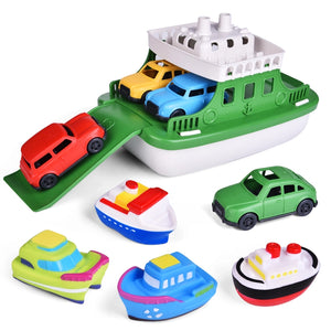 Fun-Filled Floating Ferry Boat Toy Set | 4 Mini Cars, 4 Boat Squirters, and Slide-Out Ramp