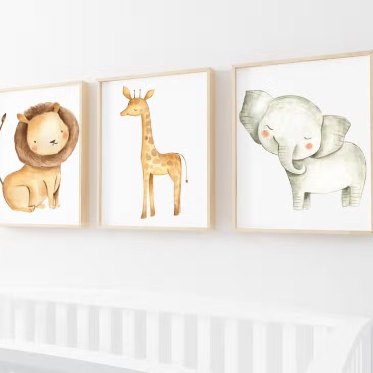 Safari Animal Collection - Nursery Wall Art Prints (Set of 3)