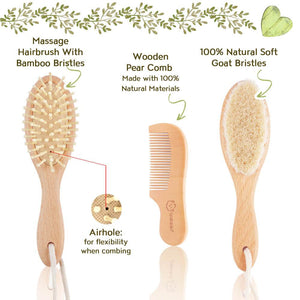 KeaBabies Luxurious All Natural Hair brush Set - Great Baby Shower Gift