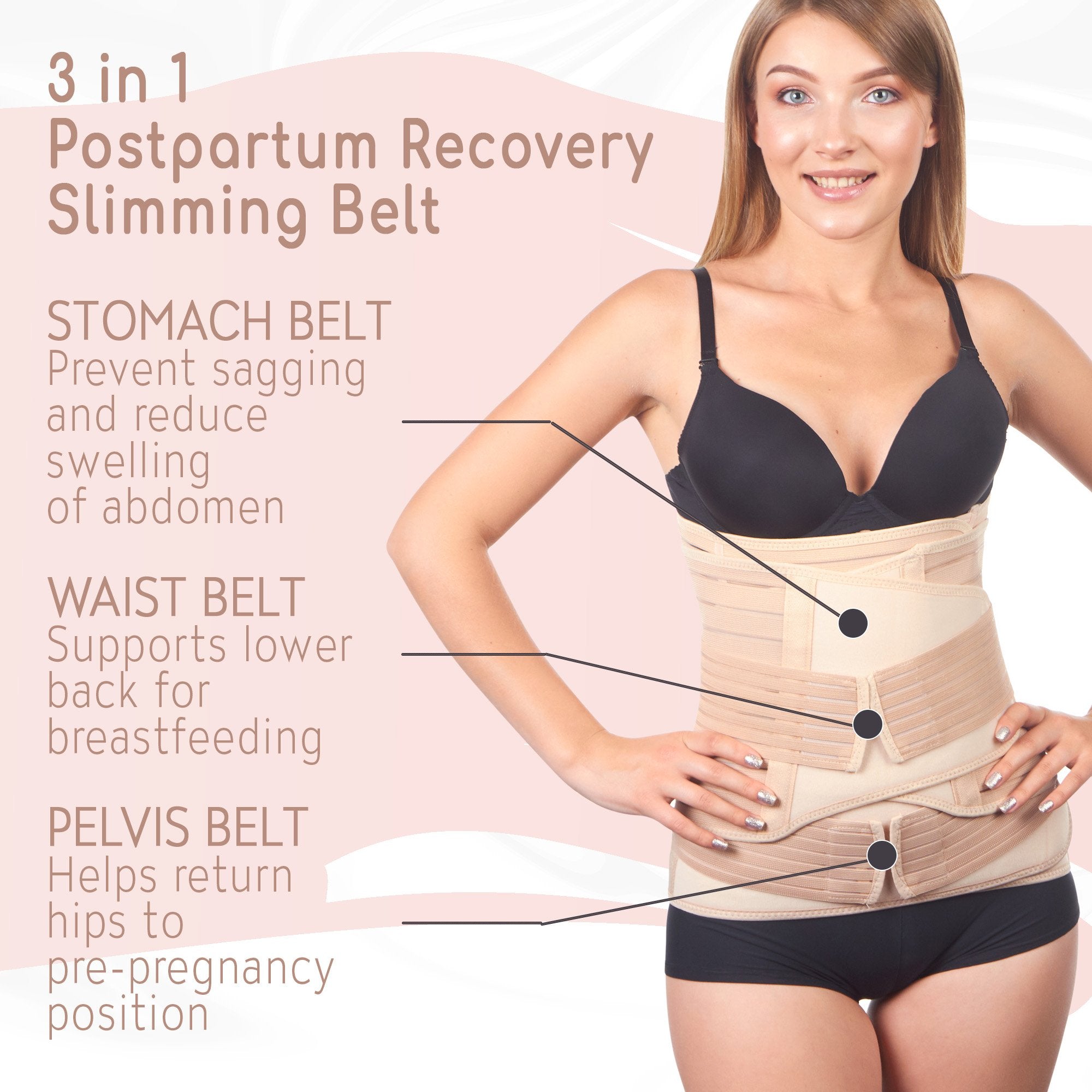 3 in 1 Postpartum Belly Support Recovery Wrap - Belly Band for Postnatal,  Pregnancy, Maternity - Girdles for Women Body Shaper - Tummy Bandit Waist Shapewear  Belt (Matte White, One Size), Babies