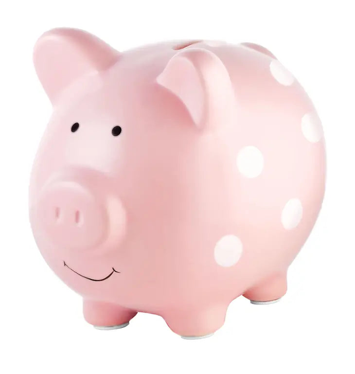 Cute Nursery Polka Dot Piggy Bank: The Perfect Shower Gift!