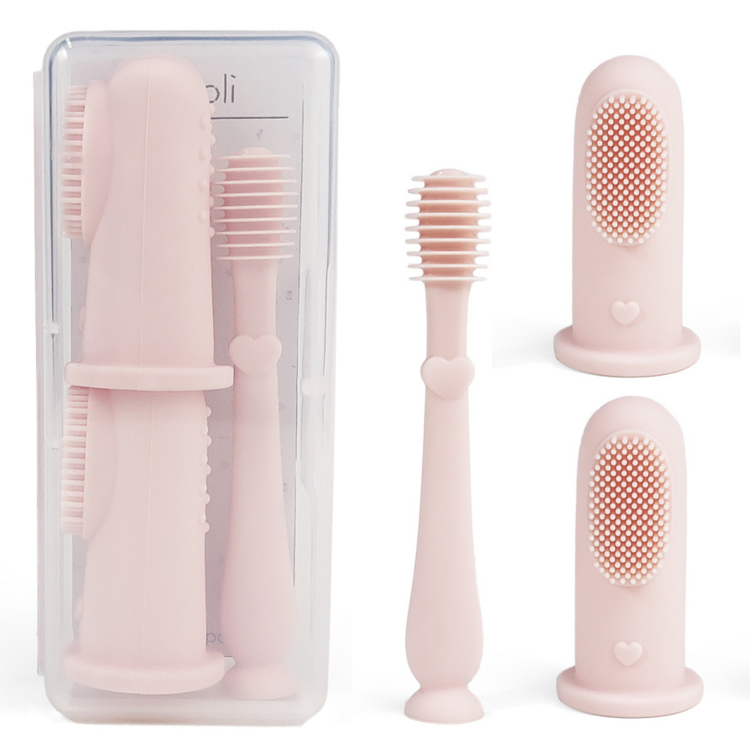 Baby Finger Toothbrush & Tongue Cleaner Oral Set 3m+ (Blush) or (Sand)