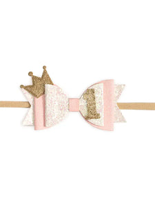 1st Birthday Crown Bow Baby Headband - Make Her 1st Birthday Magical!